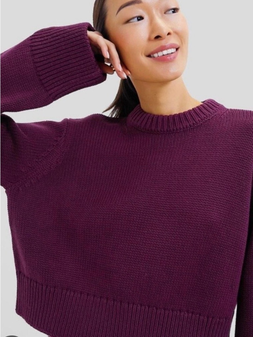 Tuckernuck Aiden Cropped Crewneck Sweater in Merlot